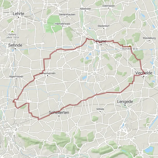 Map miniature of "Hidden Gems of Peine" cycling inspiration in Hannover, Germany. Generated by Tarmacs.app cycling route planner