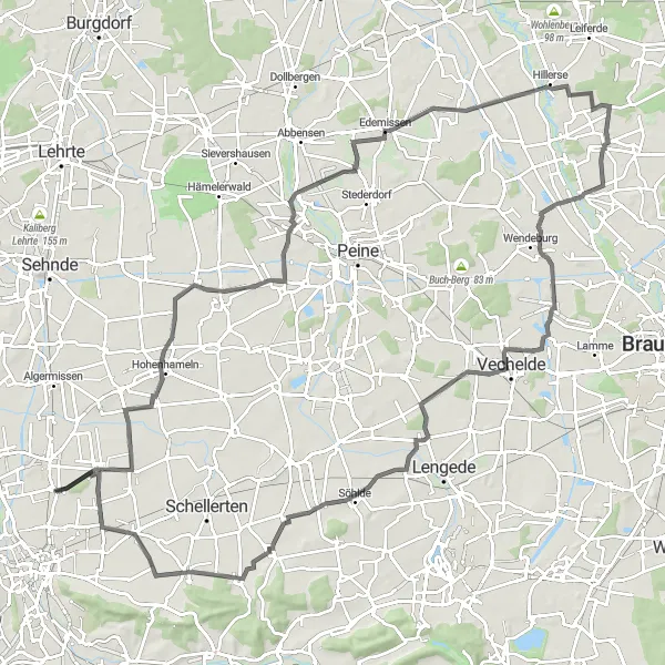 Karten-Miniaturansicht der Radinspiration "Abenteuerliche Fahrt durch Groß Schwülper" in Hannover, Germany. Erstellt vom Tarmacs.app-Routenplaner für Radtouren