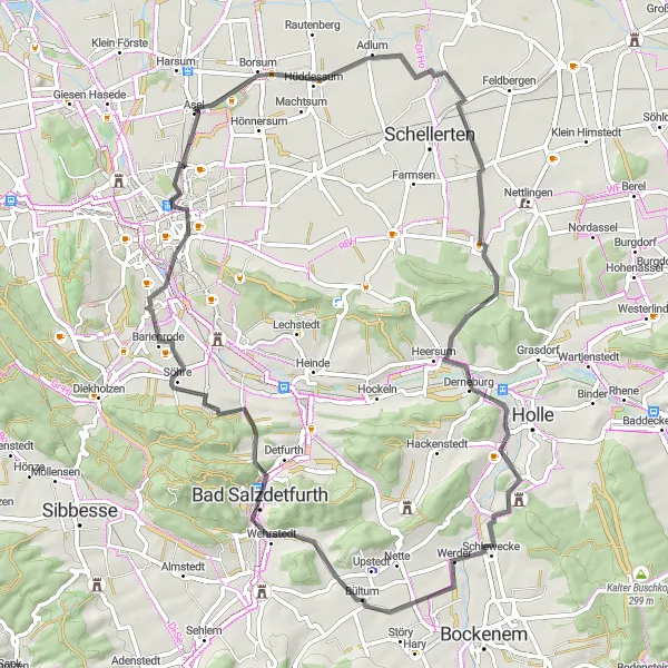 Karten-Miniaturansicht der Radinspiration "Rundtour von Harsum nach Bad Salzdetfurth" in Hannover, Germany. Erstellt vom Tarmacs.app-Routenplaner für Radtouren