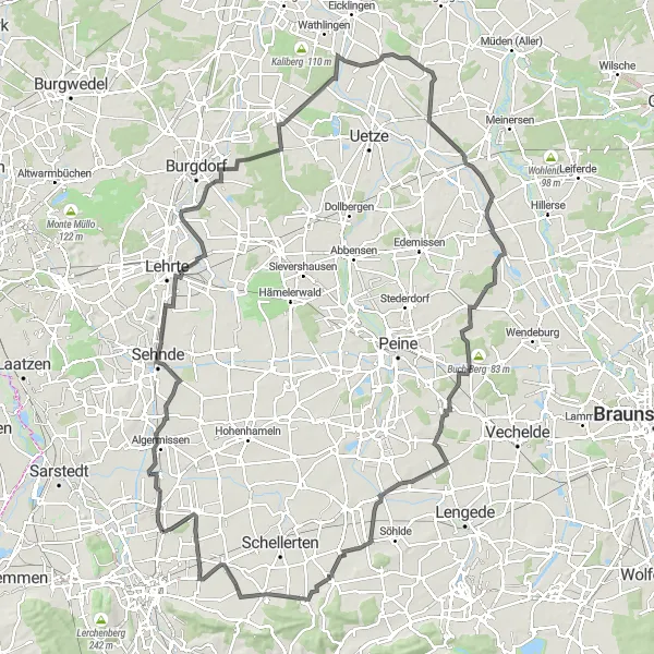 Karten-Miniaturansicht der Radinspiration "Radabenteuer durch Bröckel und Borsum" in Hannover, Germany. Erstellt vom Tarmacs.app-Routenplaner für Radtouren