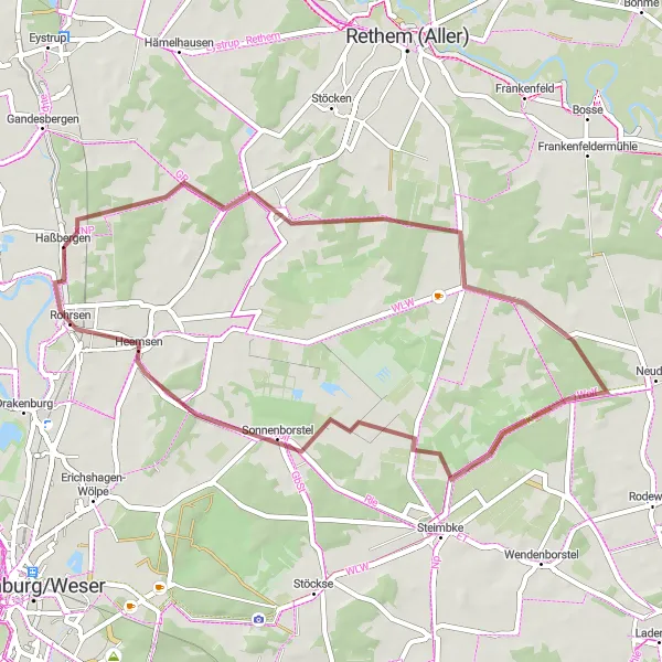 Karten-Miniaturansicht der Radinspiration "Gravel-Rundweg durch Sonnenborstel und Heemsen" in Hannover, Germany. Erstellt vom Tarmacs.app-Routenplaner für Radtouren