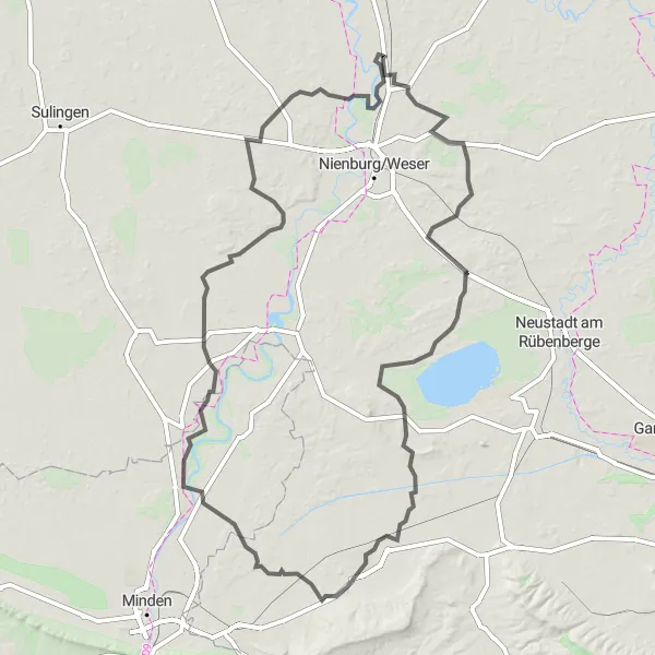 Map miniature of "Weser Valley Road Adventure" cycling inspiration in Hannover, Germany. Generated by Tarmacs.app cycling route planner