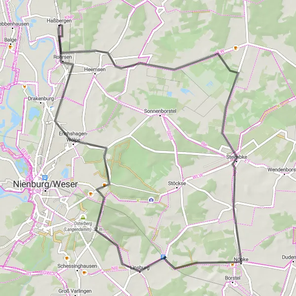 Map miniature of "Haßbergen to Steimbke Road Ride" cycling inspiration in Hannover, Germany. Generated by Tarmacs.app cycling route planner