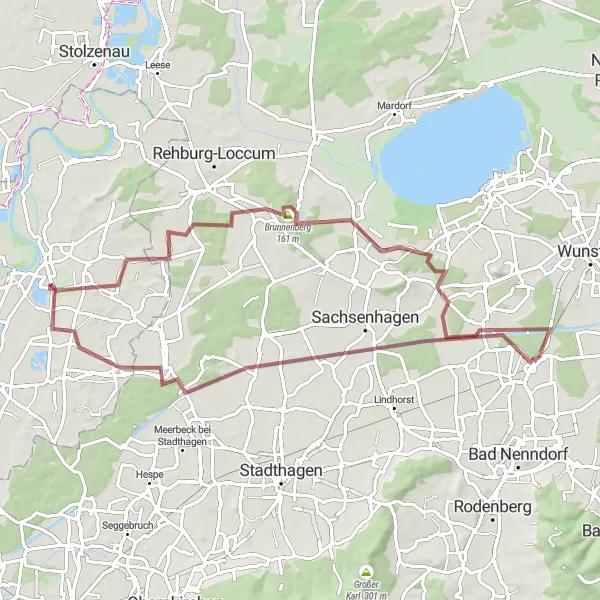 Map miniature of "Pollhagen and Münchehagen Gravel Cycling Route" cycling inspiration in Hannover, Germany. Generated by Tarmacs.app cycling route planner