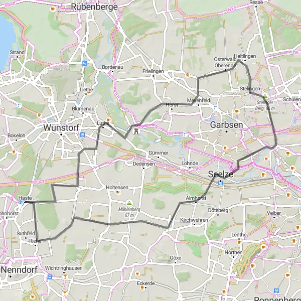 Map miniature of "Schloss Ricklingen and Groß Munzel Road Cycling Route" cycling inspiration in Hannover, Germany. Generated by Tarmacs.app cycling route planner