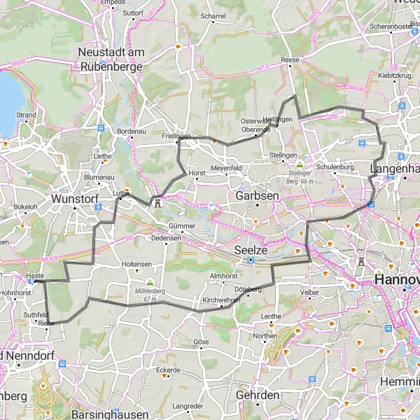 Map miniature of "Haste Loop Road Ride" cycling inspiration in Hannover, Germany. Generated by Tarmacs.app cycling route planner