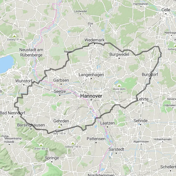 Map miniature of "The Ultimate Hannover Road Cycling Challenge" cycling inspiration in Hannover, Germany. Generated by Tarmacs.app cycling route planner