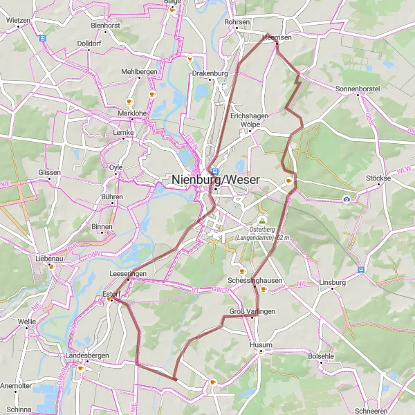 Karten-Miniaturansicht der Radinspiration "Kleine Gravel-Runde ab Heemsen" in Hannover, Germany. Erstellt vom Tarmacs.app-Routenplaner für Radtouren