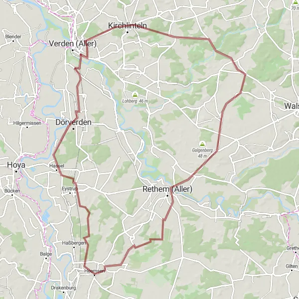 Karten-Miniaturansicht der Radinspiration "Gravel Tour um Heemsen" in Hannover, Germany. Erstellt vom Tarmacs.app-Routenplaner für Radtouren