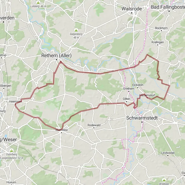 Karten-Miniaturansicht der Radinspiration "Gravel-Abenteuer bei Heemsen" in Hannover, Germany. Erstellt vom Tarmacs.app-Routenplaner für Radtouren