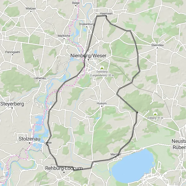 Karten-Miniaturansicht der Radinspiration "Roadtrip um Heemsen" in Hannover, Germany. Erstellt vom Tarmacs.app-Routenplaner für Radtouren