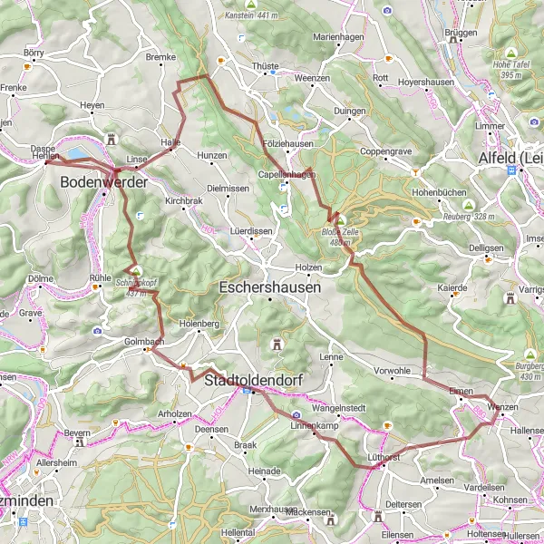 Karten-Miniaturansicht der Radinspiration "Abenteuerliche Gravel-Tour um Hehlen" in Hannover, Germany. Erstellt vom Tarmacs.app-Routenplaner für Radtouren