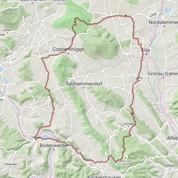 Karten-Miniaturansicht der Radinspiration "Rundtour ab Hehlen durch Heyen, Elze und Kirchbrak" in Hannover, Germany. Erstellt vom Tarmacs.app-Routenplaner für Radtouren