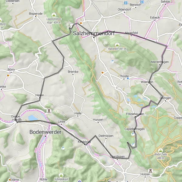 Map miniature of "Salzhemmendorf Discovery Loop" cycling inspiration in Hannover, Germany. Generated by Tarmacs.app cycling route planner