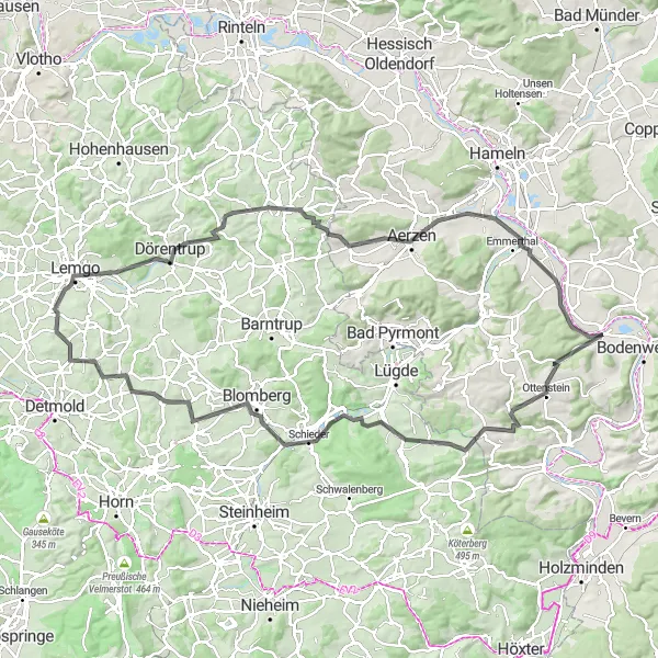 Map miniature of "Heart of Teutoburg Forest" cycling inspiration in Hannover, Germany. Generated by Tarmacs.app cycling route planner