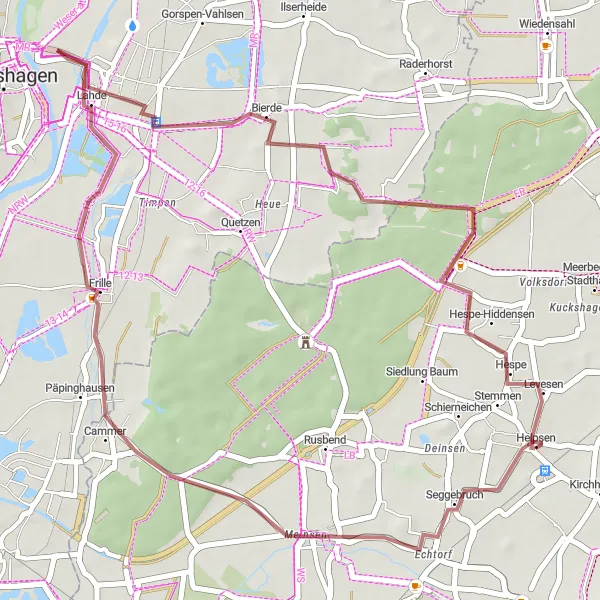 Map miniature of "Meinsen to Hespe Gravel Ride" cycling inspiration in Hannover, Germany. Generated by Tarmacs.app cycling route planner