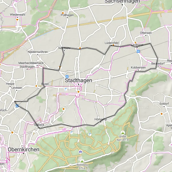 Map miniature of "The Lauenhagen Loop" cycling inspiration in Hannover, Germany. Generated by Tarmacs.app cycling route planner