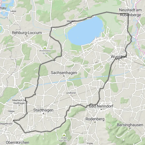 Map miniature of "The Pollhagen Loop" cycling inspiration in Hannover, Germany. Generated by Tarmacs.app cycling route planner