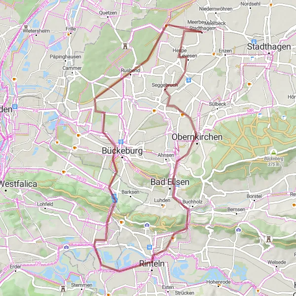 Karten-Miniaturansicht der Radinspiration "Naturschönheiten rund um Rinteln" in Hannover, Germany. Erstellt vom Tarmacs.app-Routenplaner für Radtouren