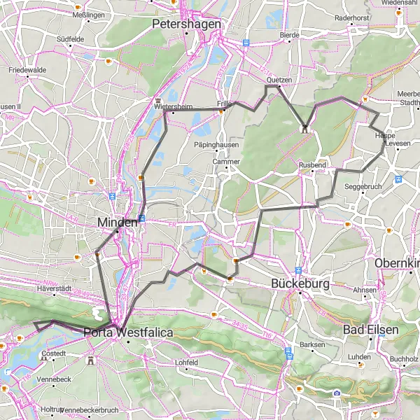 Karten-Miniaturansicht der Radinspiration "Zwischen Minden und Porta Westfalica" in Hannover, Germany. Erstellt vom Tarmacs.app-Routenplaner für Radtouren