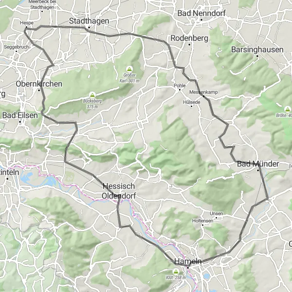 Map miniature of "Hannover to Hamelin Road Route" cycling inspiration in Hannover, Germany. Generated by Tarmacs.app cycling route planner