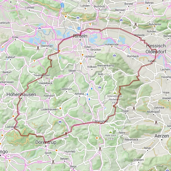 Map miniature of "Weserbergland Gravel Explorer" cycling inspiration in Hannover, Germany. Generated by Tarmacs.app cycling route planner