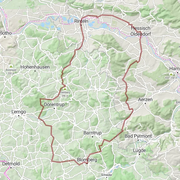 Map miniature of "Weserbergland Extreme Gravel Challenge" cycling inspiration in Hannover, Germany. Generated by Tarmacs.app cycling route planner