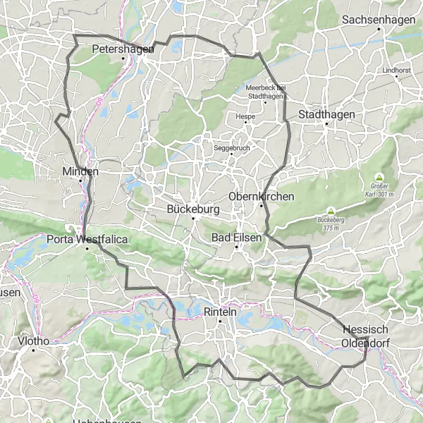 Map miniature of "Weser River Tour with Challenging Climbs" cycling inspiration in Hannover, Germany. Generated by Tarmacs.app cycling route planner