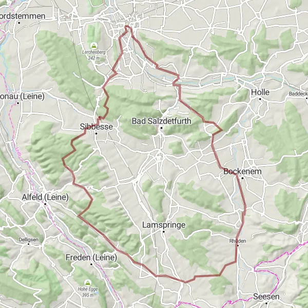 Map miniature of "Hildesheim Gravel Extravaganza" cycling inspiration in Hannover, Germany. Generated by Tarmacs.app cycling route planner