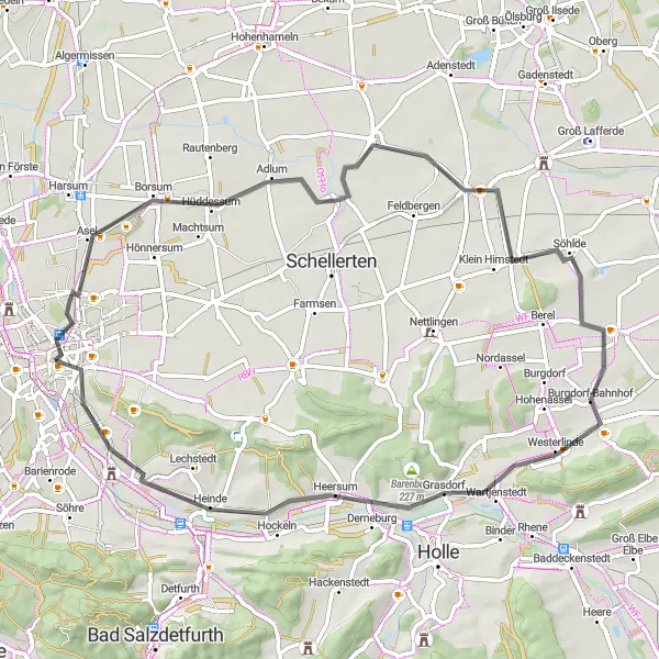 Karten-Miniaturansicht der Radinspiration "Rundtour durch Hildesheim und Umgebung" in Hannover, Germany. Erstellt vom Tarmacs.app-Routenplaner für Radtouren