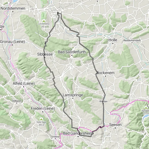 Map miniature of "Hildesheim and Beyond" cycling inspiration in Hannover, Germany. Generated by Tarmacs.app cycling route planner