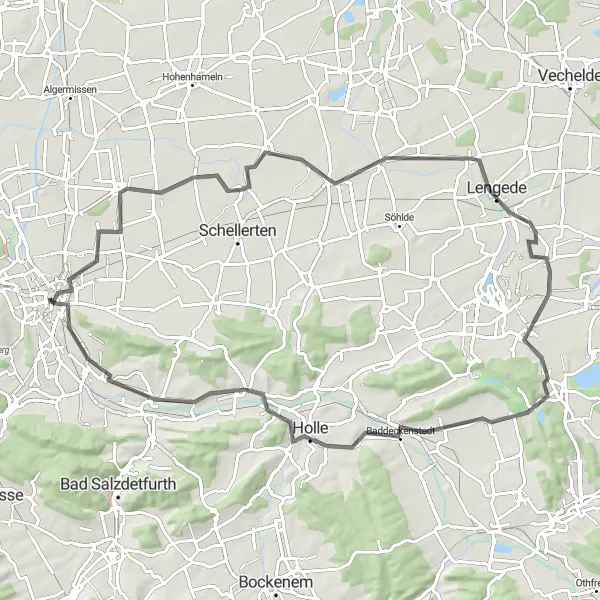 Karten-Miniaturansicht der Radinspiration "Straßenrunde um Hildesheim" in Hannover, Germany. Erstellt vom Tarmacs.app-Routenplaner für Radtouren