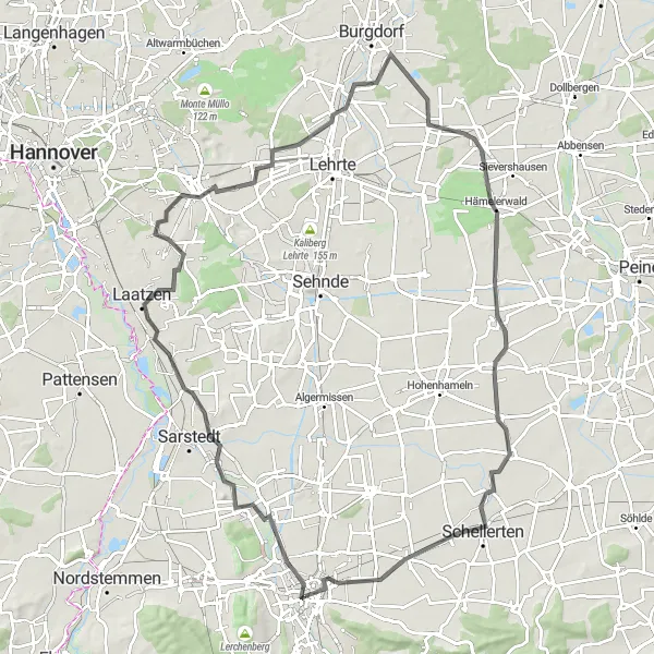 Karten-Miniaturansicht der Radinspiration "Radtour um Hildesheim - Auf den Spuren der Geschichte" in Hannover, Germany. Erstellt vom Tarmacs.app-Routenplaner für Radtouren