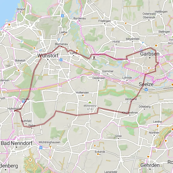 Map miniature of "Seelze Gravel Escape" cycling inspiration in Hannover, Germany. Generated by Tarmacs.app cycling route planner