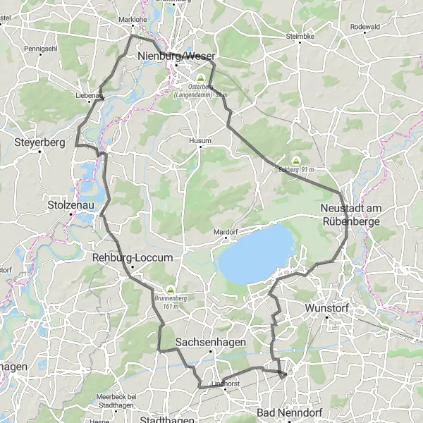 Map miniature of "Hohnhorst Loop" cycling inspiration in Hannover, Germany. Generated by Tarmacs.app cycling route planner