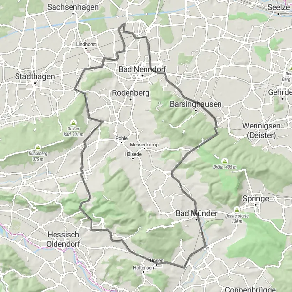Map miniature of "Hills and History of Hohnhorst" cycling inspiration in Hannover, Germany. Generated by Tarmacs.app cycling route planner