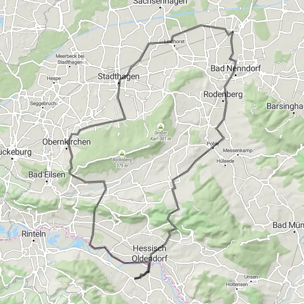 Map miniature of "Rodenberg Road Adventure" cycling inspiration in Hannover, Germany. Generated by Tarmacs.app cycling route planner
