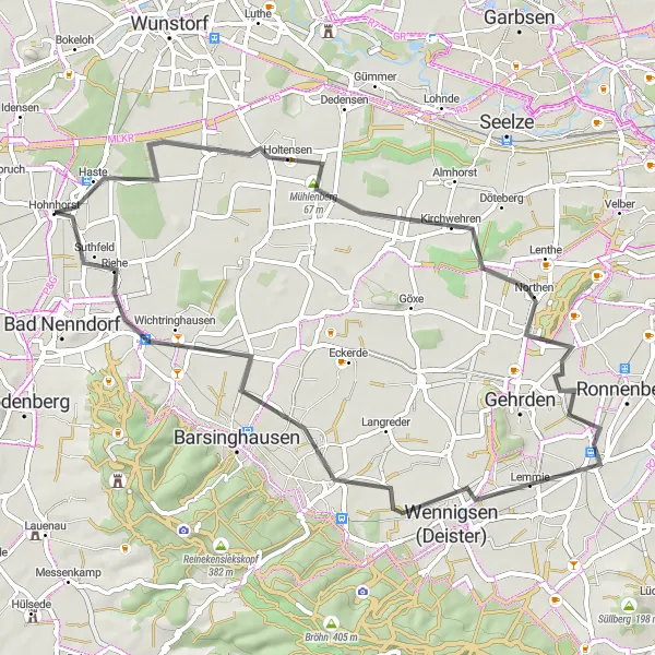 Karten-Miniaturansicht der Radinspiration "Abwechslungsreiche Road-Tour durch die Region: Entdeckungsreise ab Hohnhorst" in Hannover, Germany. Erstellt vom Tarmacs.app-Routenplaner für Radtouren