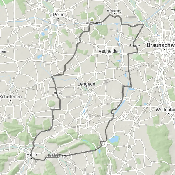 Map miniature of "Scenic Tour of Holle" cycling inspiration in Hannover, Germany. Generated by Tarmacs.app cycling route planner