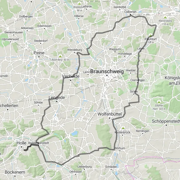 Map miniature of "Holle Loop" cycling inspiration in Hannover, Germany. Generated by Tarmacs.app cycling route planner