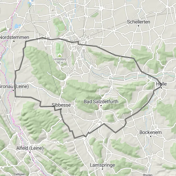 Map miniature of "Holle and Surrounding Villages" cycling inspiration in Hannover, Germany. Generated by Tarmacs.app cycling route planner