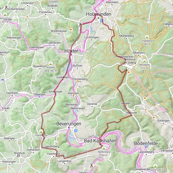 Map miniature of "Holzminden to Rodeneckturm Gravel Cycling Route" cycling inspiration in Hannover, Germany. Generated by Tarmacs.app cycling route planner