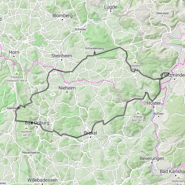 Map miniature of "The Hills and Castles of Weser Route (Road Cycling)" cycling inspiration in Hannover, Germany. Generated by Tarmacs.app cycling route planner