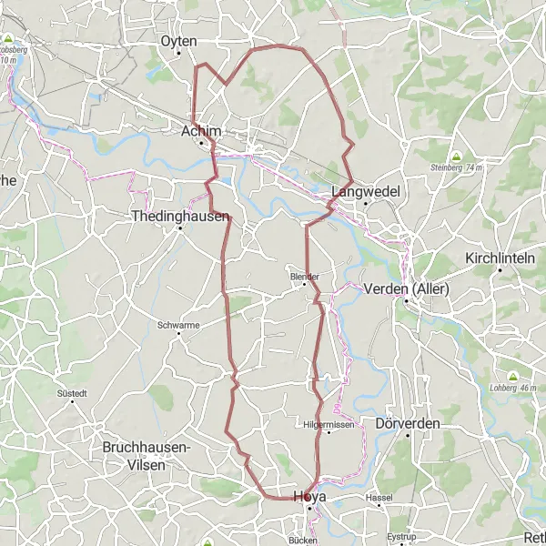 Map miniature of "The Hoya Gravel Loop" cycling inspiration in Hannover, Germany. Generated by Tarmacs.app cycling route planner