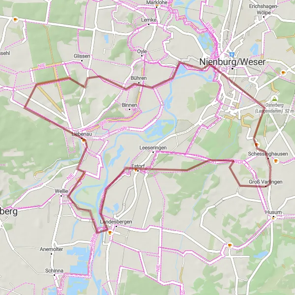 Map miniature of "Estorf Discovery" cycling inspiration in Hannover, Germany. Generated by Tarmacs.app cycling route planner