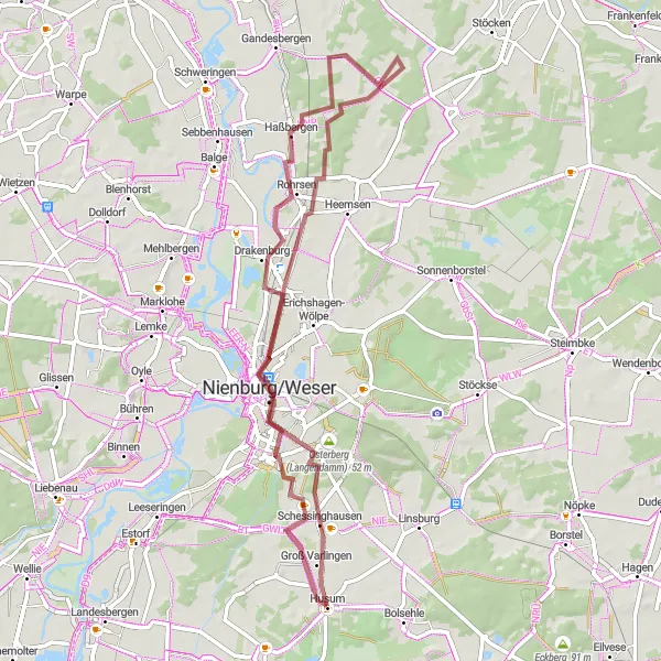 Karten-Miniaturansicht der Radinspiration "Erkundung von Holtorf und Nienburg/Weser" in Hannover, Germany. Erstellt vom Tarmacs.app-Routenplaner für Radtouren