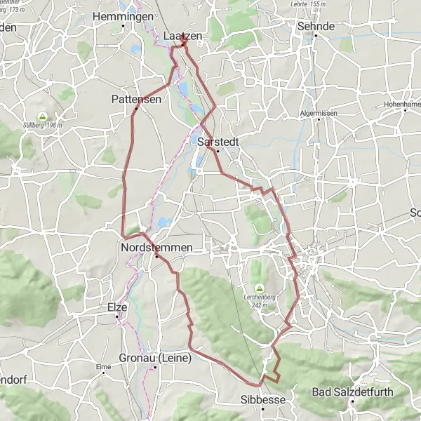 Map miniature of "Sarstedt Gravel Adventure" cycling inspiration in Hannover, Germany. Generated by Tarmacs.app cycling route planner