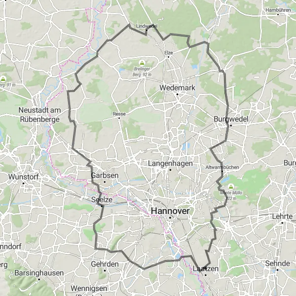 Map miniature of "Ronnenberg Adventure on Two Wheels" cycling inspiration in Hannover, Germany. Generated by Tarmacs.app cycling route planner