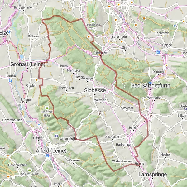 Karten-Miniaturansicht der Radinspiration "Wunderschöne Gravel-Tour ab Lamspringe" in Hannover, Germany. Erstellt vom Tarmacs.app-Routenplaner für Radtouren