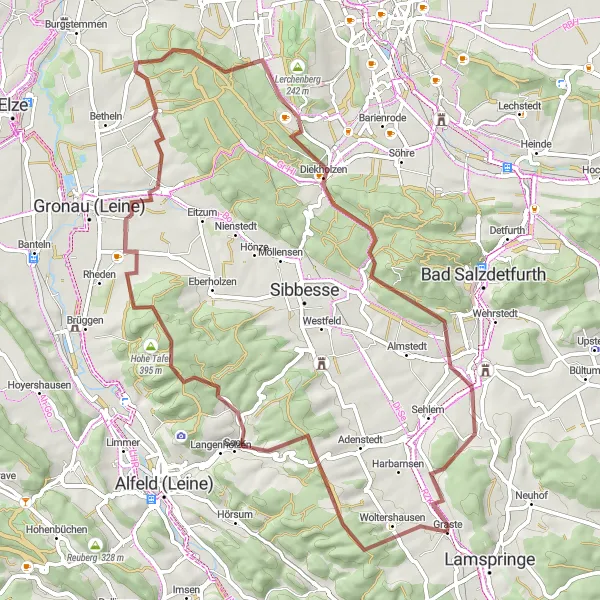 Map miniature of "Gravel Adventure through Nature's Majesty" cycling inspiration in Hannover, Germany. Generated by Tarmacs.app cycling route planner